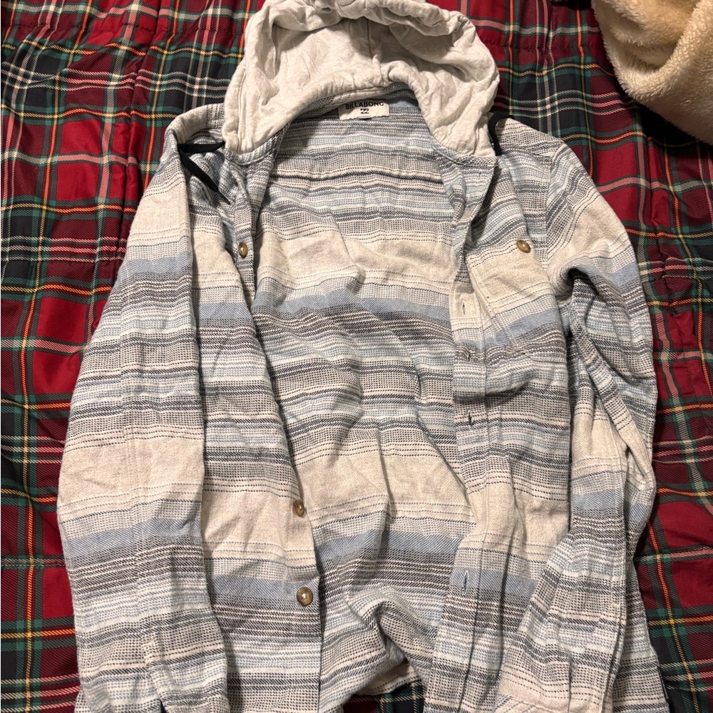 Striped Hooded Button-Up Shirt